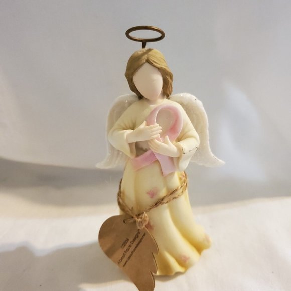 Faithful Guardians Healing Angel Ceramic Figurine, Breast Cancer Pink Ribbon - Picture 1 of 5